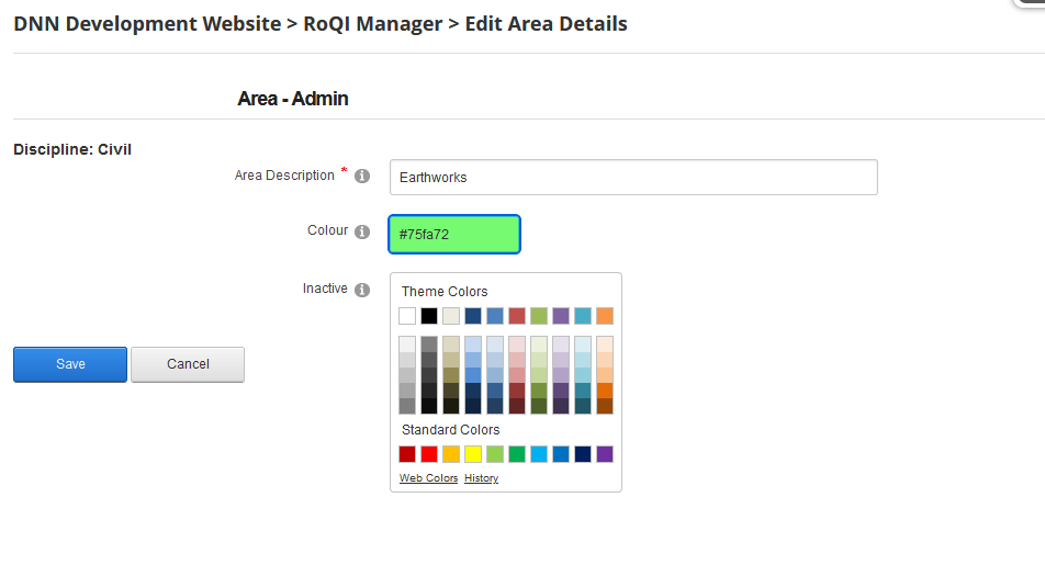 Settings - Area Edit